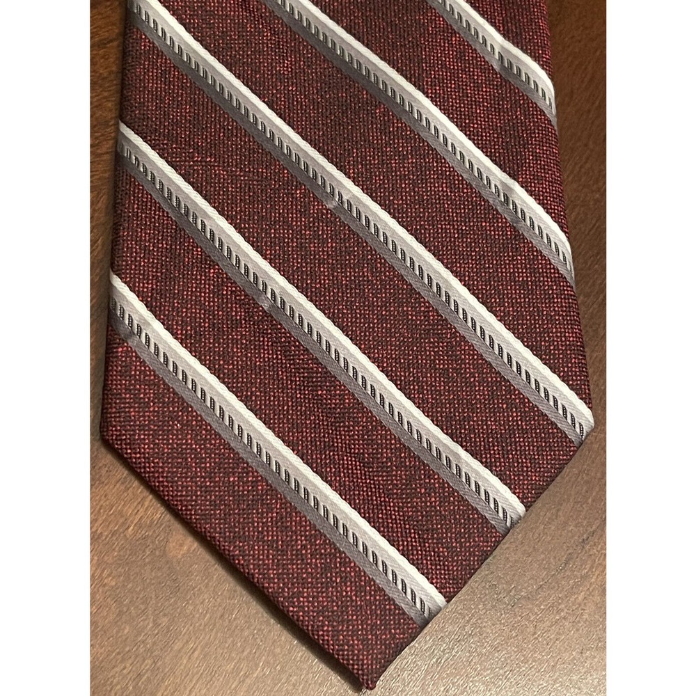 Platinum Designs Red Gray White Hand Made 100% Polyester Men’s Neck Tie